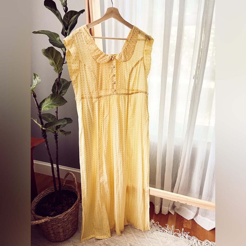 April Cornell Yellow  Polka Dot Long Prairie Dress Rayon Cottagecore Homestead